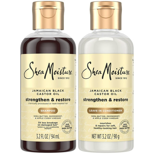 SheaMoisture Jamaican Black Castor Oil Strengthen & Restore Shampoo and Leave-in Conditioner Travel Set, 3.2 oz Each Avelisse