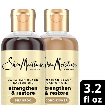 SheaMoisture Jamaican Black Castor Oil Strengthen & Restore Shampoo and Leave-in Conditioner Travel Set, 3.2 oz Each Avelisse