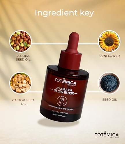 TOTEMICA Organic Jojoba Oil Glow Elixir – Hydrating & Anti-Aging Face Oil with Peptides | Vegan & Non-Comedogenic Facial Oil & Moisturizing Body Oil for Skin & Hair (1.01 Fl Oz) Avelisse