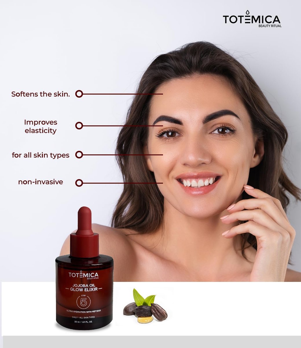 TOTEMICA Organic Jojoba Oil Glow Elixir – Hydrating & Anti-Aging Face Oil with Peptides | Vegan & Non-Comedogenic Facial Oil & Moisturizing Body Oil for Skin & Hair (1.01 Fl Oz) Avelisse