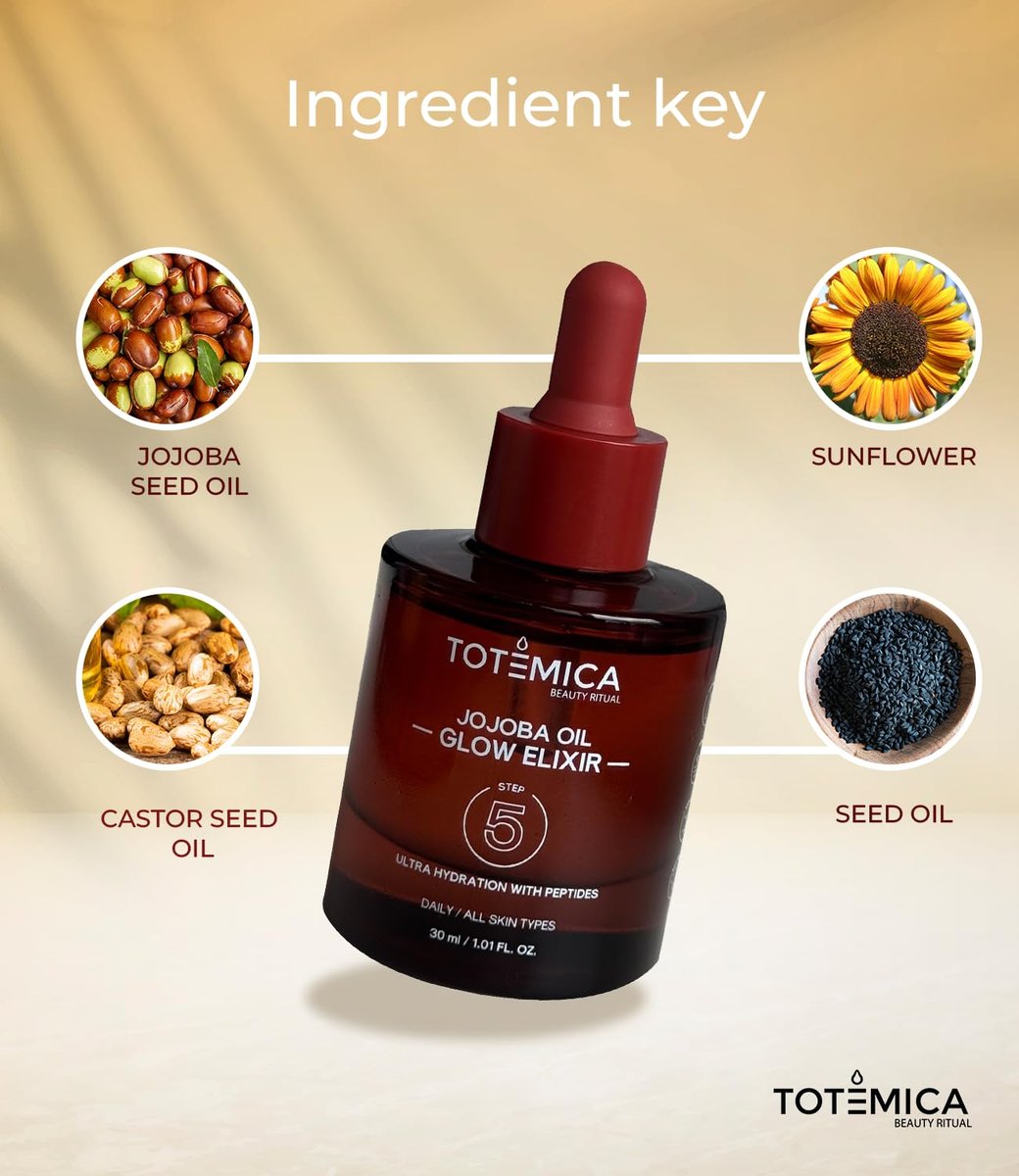 TOTEMICA Organic Jojoba Oil Glow Elixir – Hydrating & Anti-Aging Face Oil with Peptides | Vegan & Non-Comedogenic Facial Oil & Moisturizing Body Oil for Skin & Hair (1.01 Fl Oz) Avelisse
