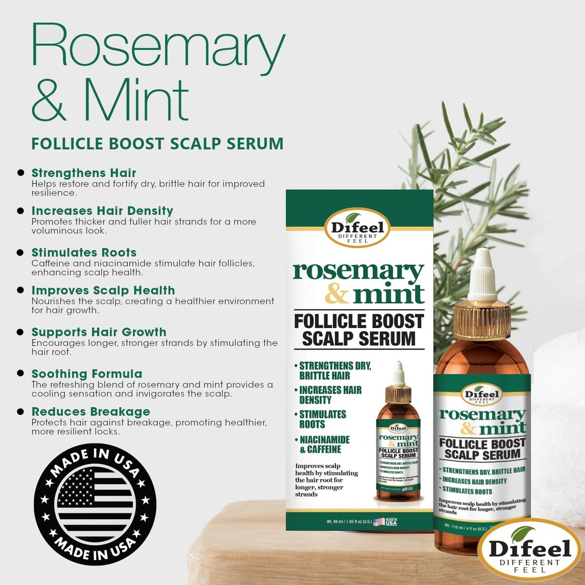 Difeel Rosemary & Mint Follicle Boost Scalp Serum – 4 oz - görsel 7