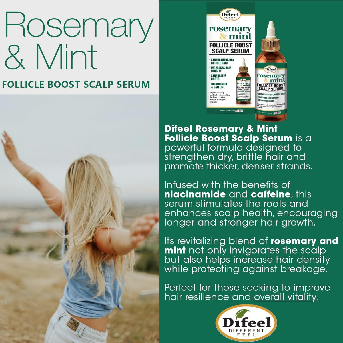 Difeel Rosemary & Mint Follicle Boost Scalp Serum – 4 oz - görsel 5