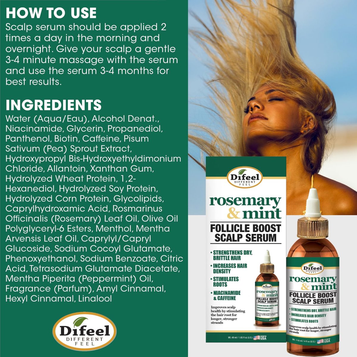 Difeel Rosemary & Mint Follicle Boost Scalp Serum – 4 oz - görsel 11