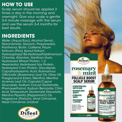 Difeel Rosemary & Mint Follicle Boost Scalp Serum – 4 oz