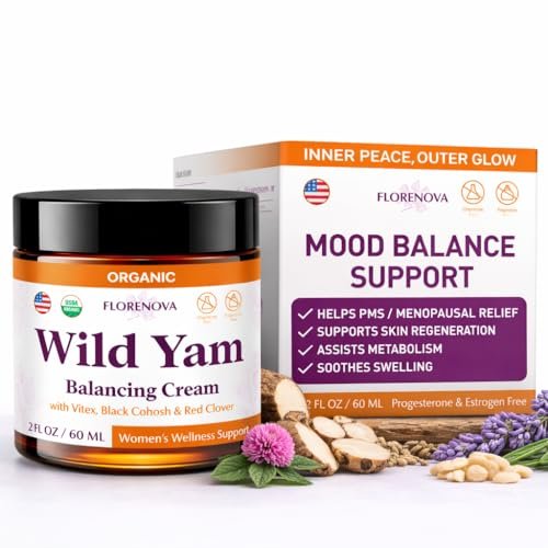 Organic Wild Yam Cream for Women’s Midlife Wellness – Skin Nourishment & Emotional Stability – with Black Cohosh, Vitex, Red Clover, Vitamins & Minerals – 2 fl oz Avelisse
