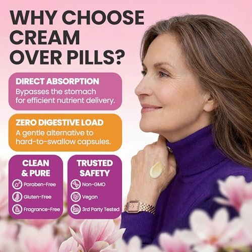 Organic Wild Yam Cream for Women’s Midlife Wellness – Skin Nourishment & Emotional Stability – with Black Cohosh, Vitex, Red Clover, Vitamins & Minerals – 2 fl oz Avelisse