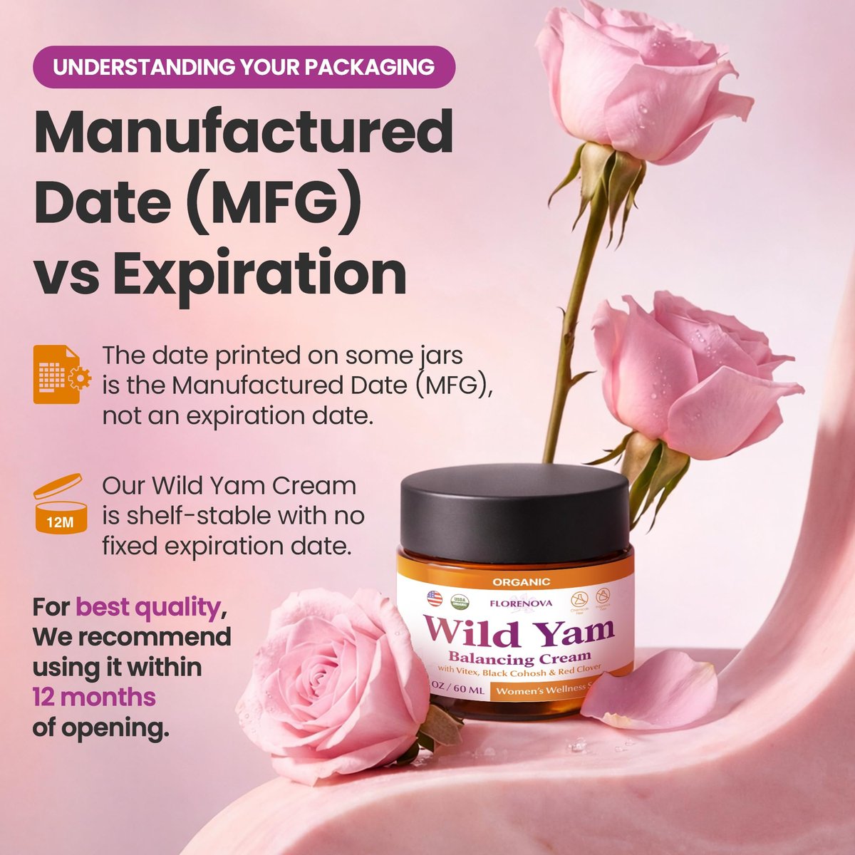 Organic Wild Yam Cream for Women’s Midlife Wellness – Skin Nourishment & Emotional Stability – with Black Cohosh, Vitex, Red Clover, Vitamins & Minerals – 2 fl oz Avelisse