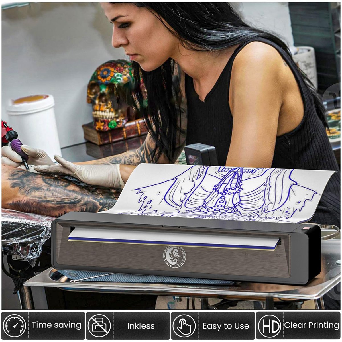 Wormhole Tattoo Stencil Printer Wireless Bluetooth 2,500mAh Battery Portable Tattoo Printer for Artists and Beginners - Dark Gray Avelisse