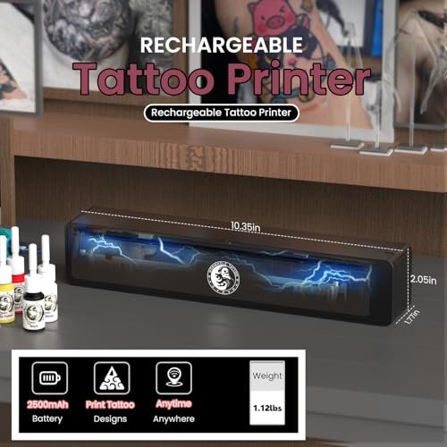 Wormhole Tattoo Stencil Printer Wireless Bluetooth 2,500mAh Battery Portable Tattoo Printer for Artists and Beginners - Dark Gray Avelisse