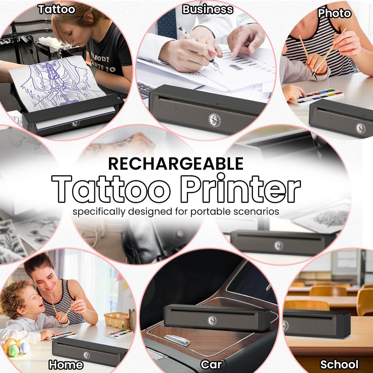 Wormhole Tattoo Stencil Printer Wireless Bluetooth 2,500mAh Battery Portable Tattoo Printer for Artists and Beginners - Dark Gray Avelisse