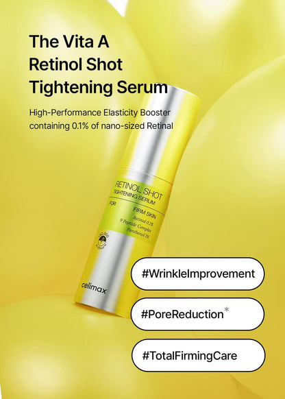 celimax The Vita A Retinol Shot Tightening Serum - Anti-Aging Retinol Serum with Peptide, Pore Minimizer, Wrinkles & Fine Lines, Firmer Skin, 1.01 Fl Oz Avelisse