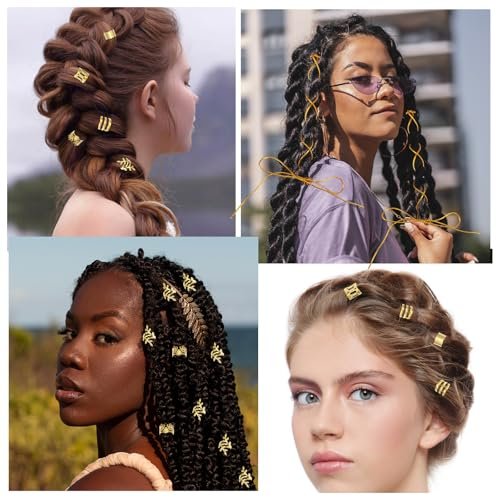 Tyqour 50Pcs Gold Hair Jewelry Set - Braids Accessories with 2 Strings, Adjustable Rings, Cuffs, Charms, Beads Decorations for Men & Women - görsel 11