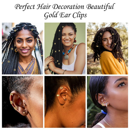 Tyqour 50Pcs Gold Hair Jewelry Set - Braids Accessories with 2 Strings, Adjustable Rings, Cuffs, Charms, Beads Decorations for Men & Women