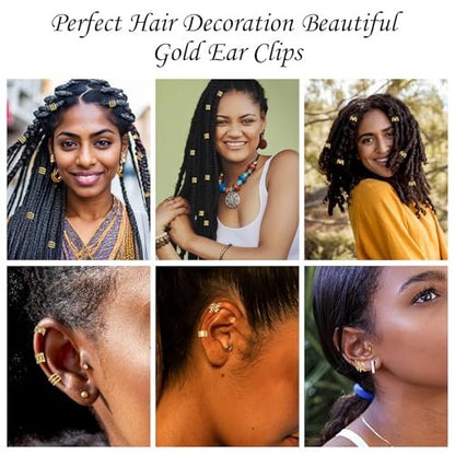 Tyqour 50Pcs Gold Hair Jewelry Set - Braids Accessories with 2 Strings, Adjustable Rings, Cuffs, Charms, Beads Decorations for Men & Women