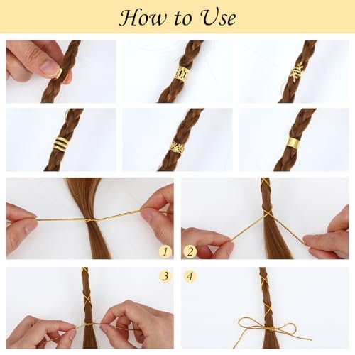Tyqour 50Pcs Gold Hair Jewelry Set - Braids Accessories with 2 Strings, Adjustable Rings, Cuffs, Charms, Beads Decorations for Men & Women - görsel 9