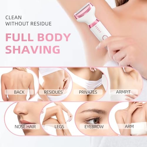 Ourcec Electric Razor Shavers for Women – 5 in 1 Wet/Dry Bikini Trimmer & Face Razor for Painless Hair Removal on Face, Nose, Eyebrows, Arms, Armpits, Legs, Pubic Area (Pink) Avelisse