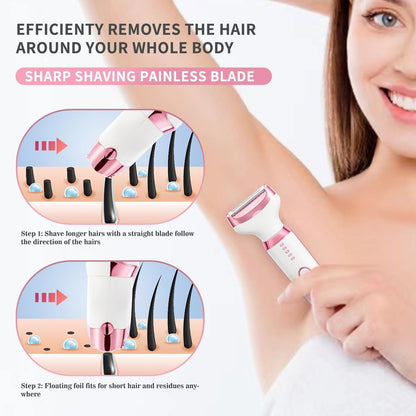 Ourcec Electric Razor Shavers for Women – 5 in 1 Wet/Dry Bikini Trimmer & Face Razor for Painless Hair Removal on Face, Nose, Eyebrows, Arms, Armpits, Legs, Pubic Area (Pink) Avelisse