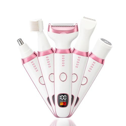 Ourcec Electric Razor Shavers for Women – 5 in 1 Wet/Dry Bikini Trimmer & Face Razor for Painless Hair Removal on Face, Nose, Eyebrows, Arms, Armpits, Legs, Pubic Area (Pink) Avelisse
