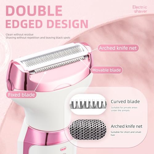 Ourcec Electric Razor Shavers for Women – 5 in 1 Wet/Dry Bikini Trimmer & Face Razor for Painless Hair Removal on Face, Nose, Eyebrows, Arms, Armpits, Legs, Pubic Area (Pink) Avelisse