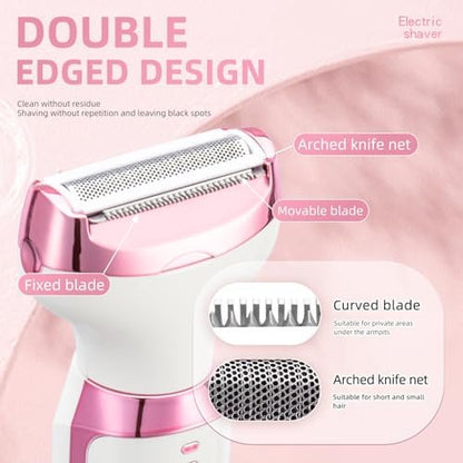 Ourcec Electric Razor Shavers for Women – 5 in 1 Wet/Dry Bikini Trimmer & Face Razor for Painless Hair Removal on Face, Nose, Eyebrows, Arms, Armpits, Legs, Pubic Area (Pink) Avelisse
