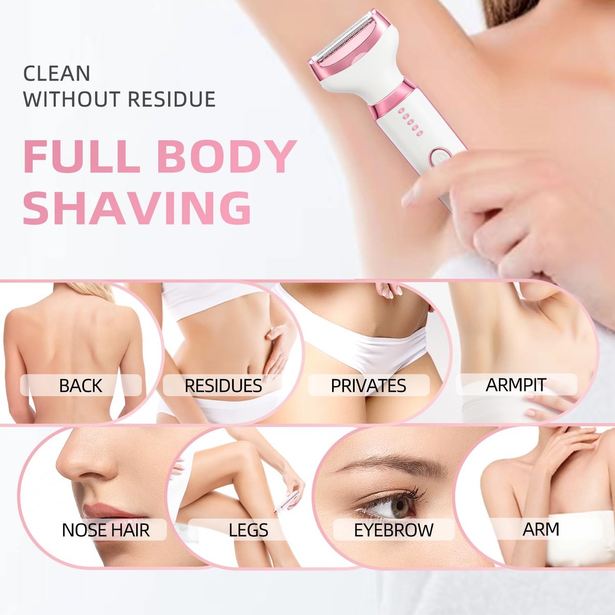 Ourcec Electric Razor Shavers for Women – 5 in 1 Wet/Dry Bikini Trimmer & Face Razor for Painless Hair Removal on Face, Nose, Eyebrows, Arms, Armpits, Legs, Pubic Area (Pink) Avelisse