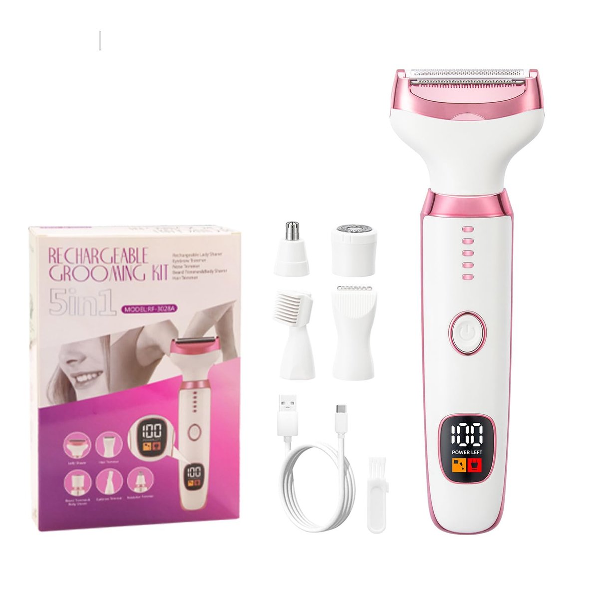 Ourcec Electric Razor Shavers for Women – 5 in 1 Wet/Dry Bikini Trimmer & Face Razor for Painless Hair Removal on Face, Nose, Eyebrows, Arms, Armpits, Legs, Pubic Area (Pink) Avelisse