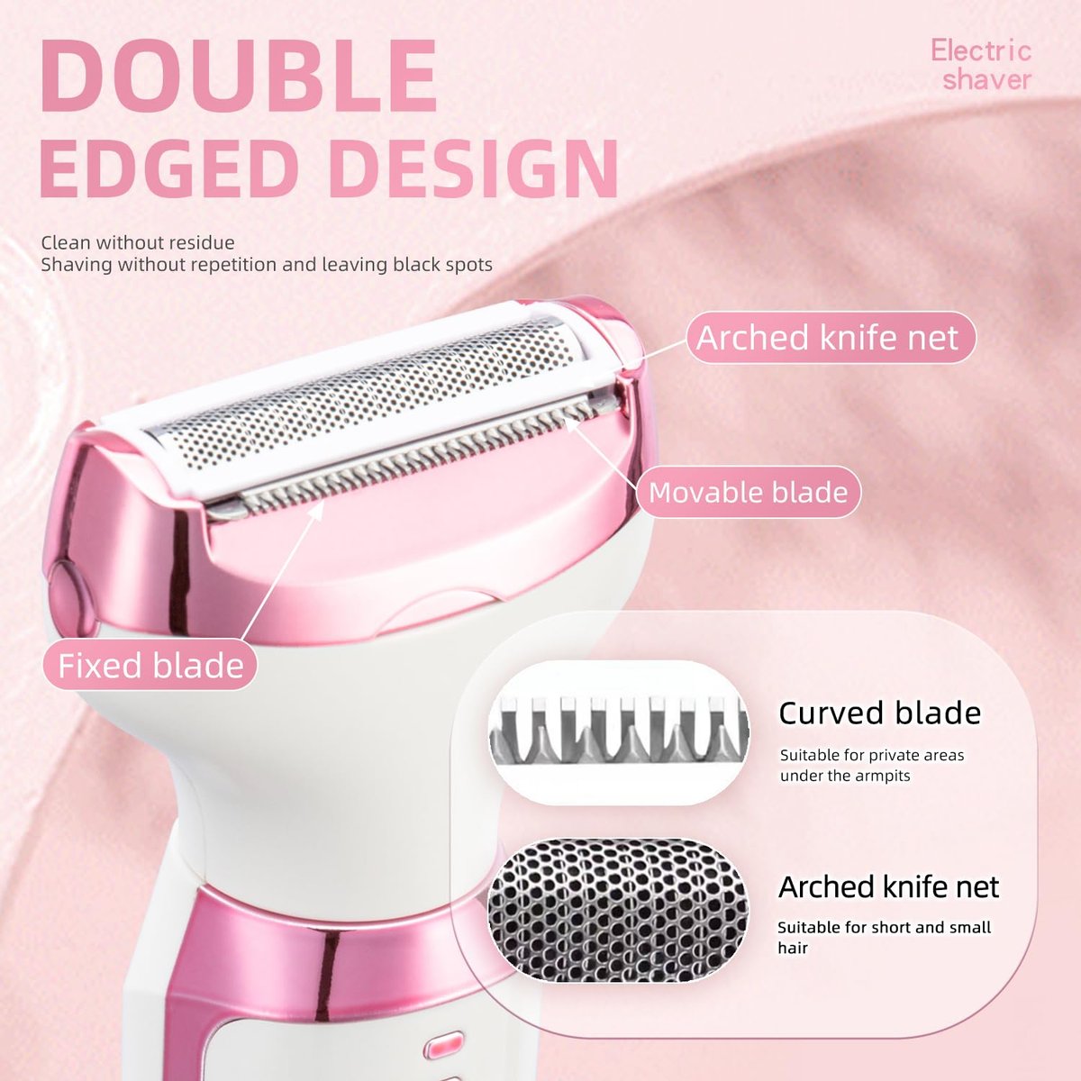 Ourcec Electric Razor Shavers for Women – 5 in 1 Wet/Dry Bikini Trimmer & Face Razor for Painless Hair Removal on Face, Nose, Eyebrows, Arms, Armpits, Legs, Pubic Area (Pink) Avelisse