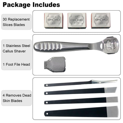 36 Pcs Callus Shaver for Feet Set – Professional Stainless Steel Callus Remover for Wet & Dry Feet with 30 Replacement Blades