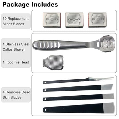 36 Pcs Callus Shaver for Feet Set – Professional Stainless Steel Callus Remover for Wet & Dry Feet with 30 Replacement Blades