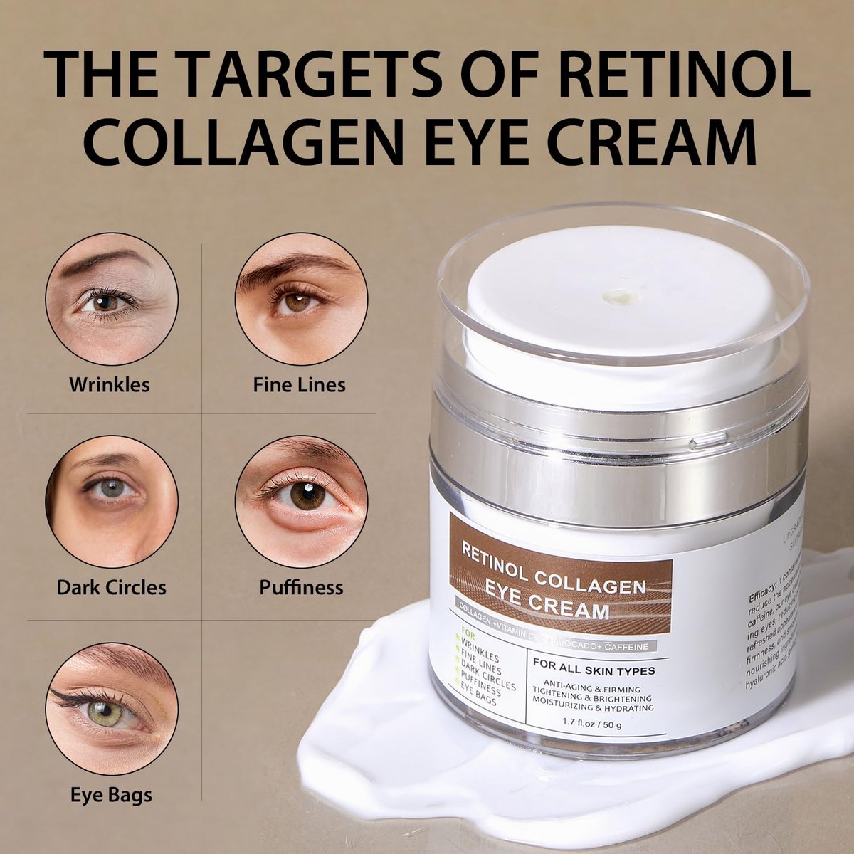 IREV Eye Cream with Retinol, Collagen, Avocado, Caffeine & Vitamin C – Anti-Aging & Hydrating Moisturizer for Dark Circles & Puffiness (1.7 Fl Oz) - görsel 5