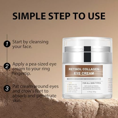 IREV Eye Cream with Retinol, Collagen, Avocado, Caffeine & Vitamin C – Anti-Aging & Hydrating Moisturizer for Dark Circles & Puffiness (1.7 Fl Oz)