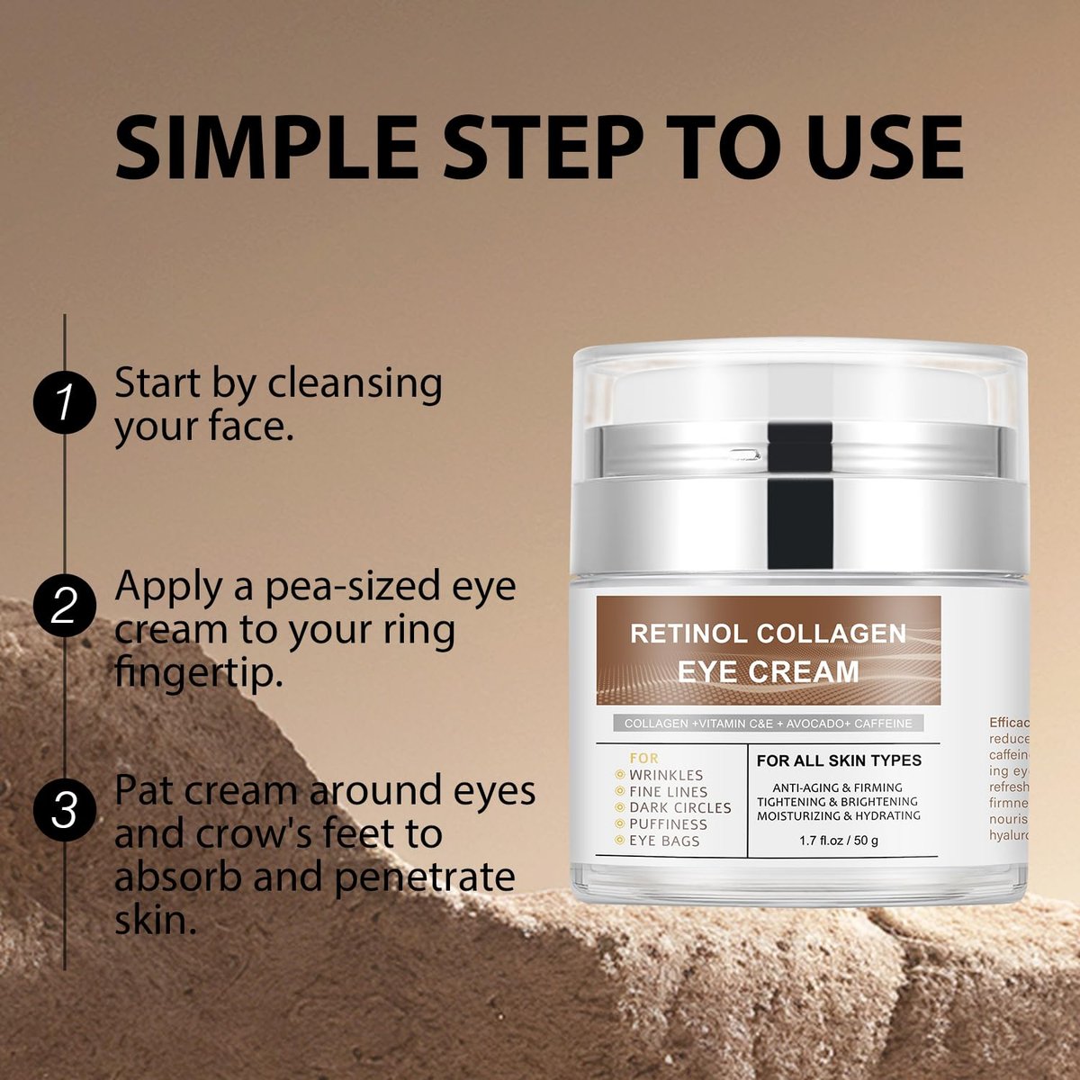 IREV Eye Cream with Retinol, Collagen, Avocado, Caffeine & Vitamin C – Anti-Aging & Hydrating Moisturizer for Dark Circles & Puffiness (1.7 Fl Oz) - görsel 11