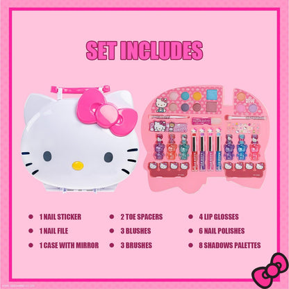 Hello Kitty Face Light-Up Makeup Vanity Set for Girls – Nail, Eye & Lip Accessories, Ages 3+ Avelisse