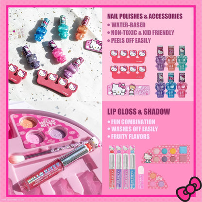 Hello Kitty Face Light-Up Makeup Vanity Set for Girls – Nail, Eye & Lip Accessories, Ages 3+ Avelisse