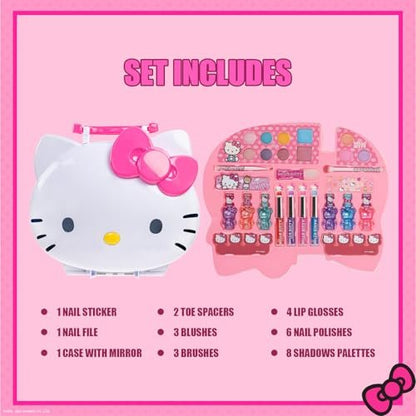 Hello Kitty Face Light-Up Makeup Vanity Set for Girls – Nail, Eye & Lip Accessories, Ages 3+ Avelisse