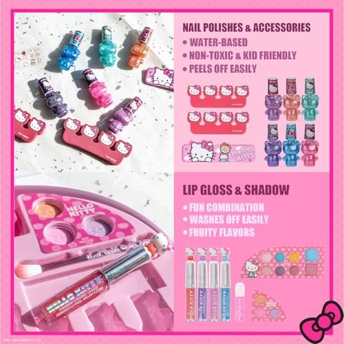 Hello Kitty Face Light-Up Makeup Vanity Set for Girls – Nail, Eye & Lip Accessories, Ages 3+ Avelisse