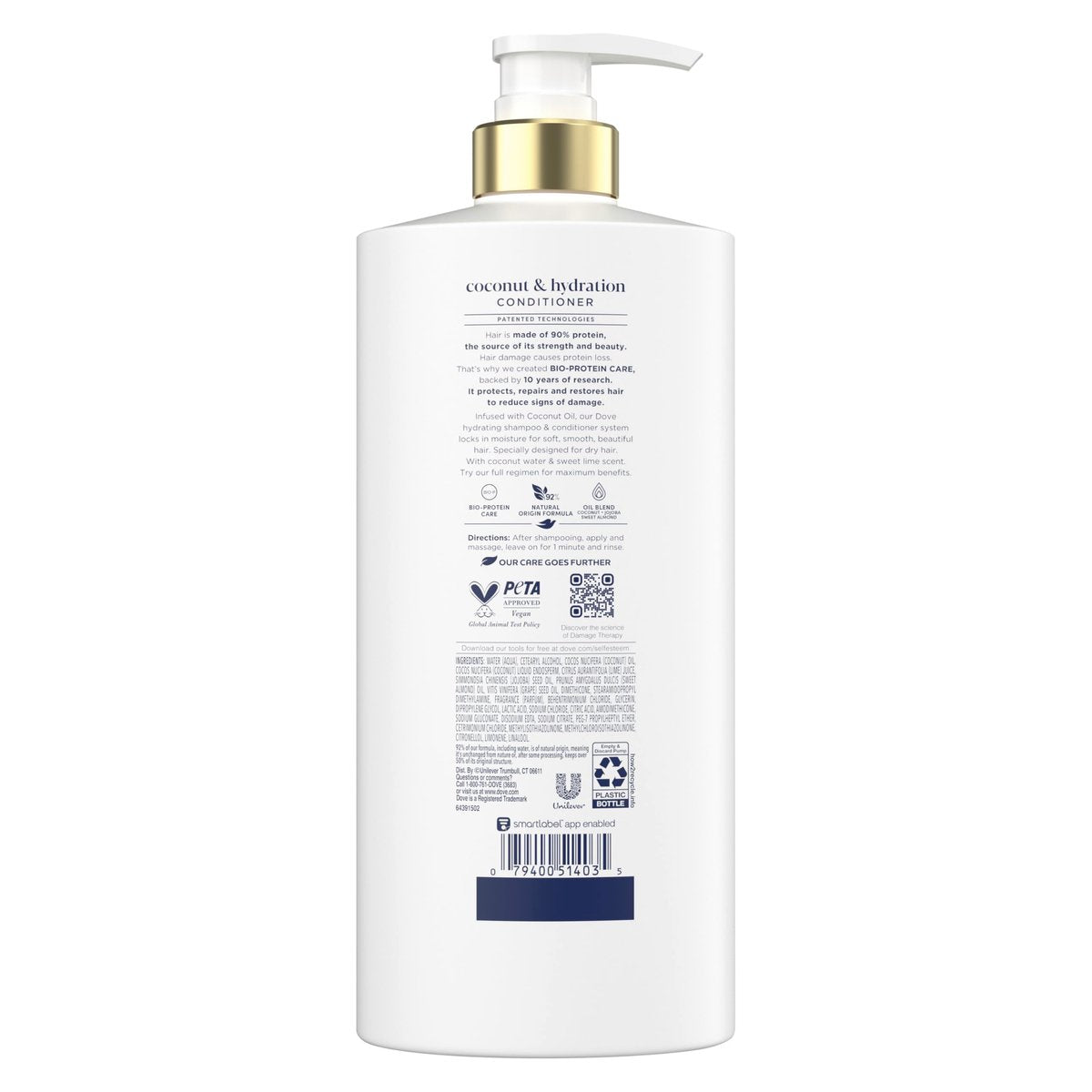 Dove Conditioner Coconut & Hydration for Dry Hair with Bio-Protein Care Technology and Coconut Oil, 28 Fl Oz - görsel 4