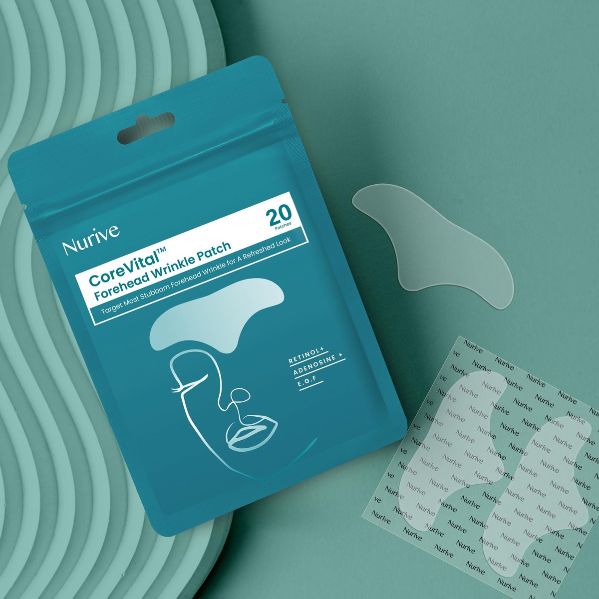 NURIVE Advanced Wrinkle Patches 20ct - Large (Forehead) | Invisible Overnight Wrinkle Tape with Retinol & Collagen for Smile Lines & Frown Lines Avelisse