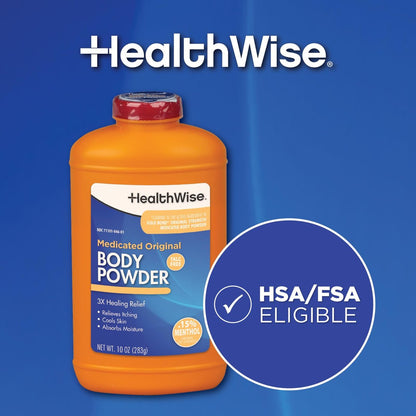 HealthWise Medicated Body Powder | .15% Menthol | Talc Free | Anti-Itch Healing Relief | Cools Skin | Absorbs Moisture | 10 oz (283g)
