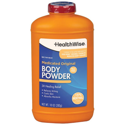 HealthWise Medicated Body Powder | .15% Menthol | Talc Free | Anti-Itch Healing Relief | Cools Skin | Absorbs Moisture | 10 oz (283g)