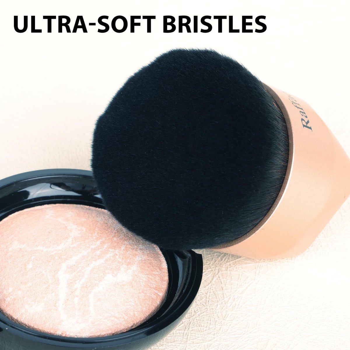 Raffaello Angled Kabuki Foundation Brush – Fast, Flawless Foundation with Dense Soft Bristles for Streak-Free Liquid, Cream & Powder – Ergonomic Handle for Effortless Blending & Buffing (Champagne Gold) - görsel 9