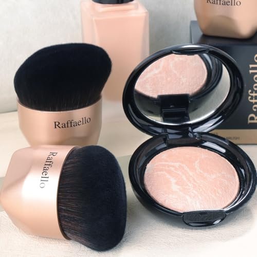 Raffaello Angled Kabuki Foundation Brush – Fast, Flawless Foundation with Dense Soft Bristles for Streak-Free Liquid, Cream & Powder – Ergonomic Handle for Effortless Blending & Buffing (Champagne Gold) - görsel 14