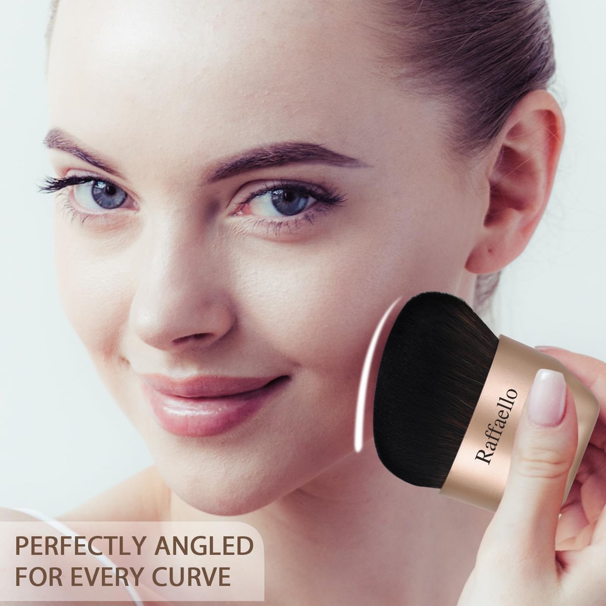Raffaello Angled Kabuki Foundation Brush – Fast, Flawless Foundation with Dense Soft Bristles for Streak-Free Liquid, Cream & Powder – Ergonomic Handle for Effortless Blending & Buffing (Champagne Gold) - görsel 3