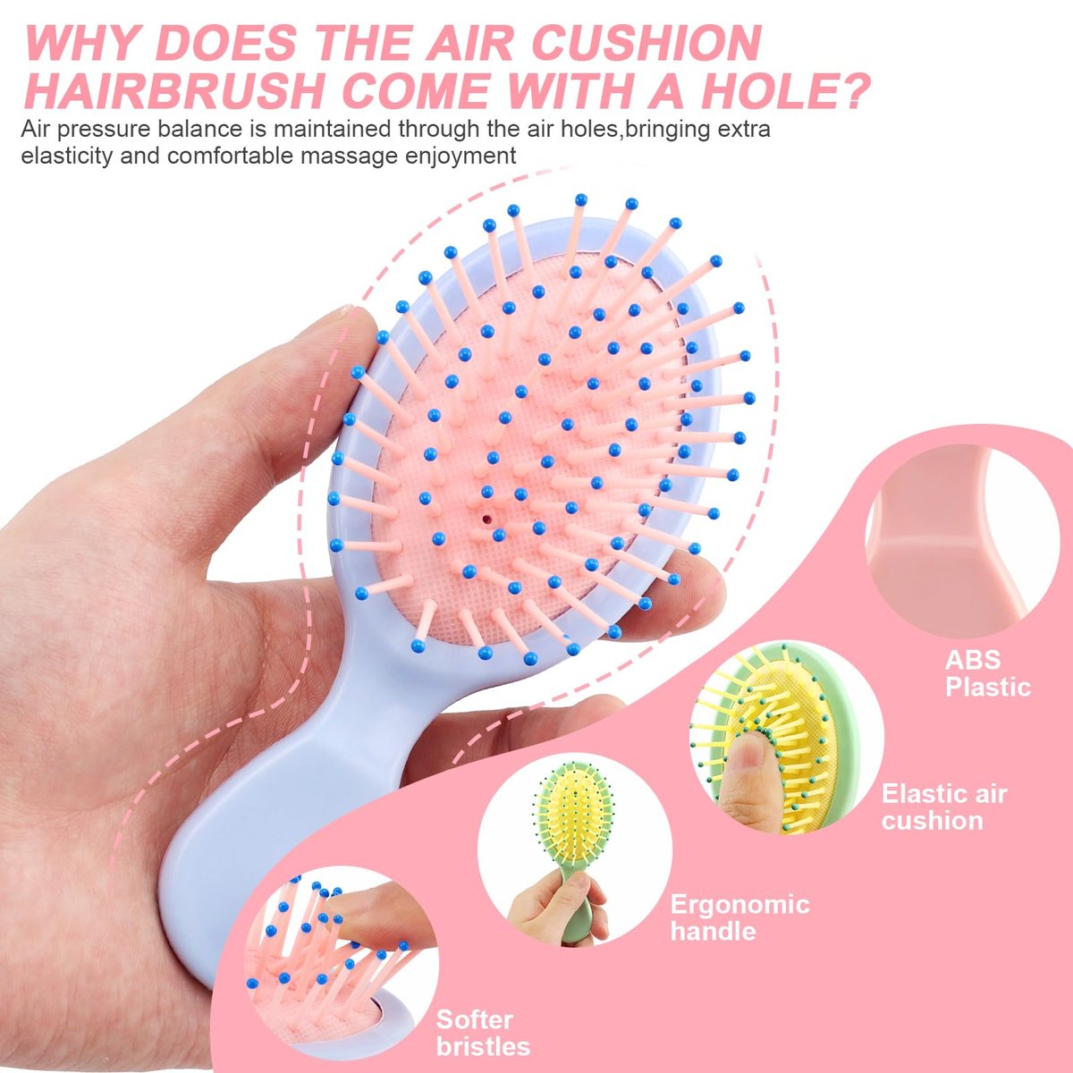 HOFASON 6-Pack Mini Wet Hair Brush – Bulk Stocking Stuffers for Women, Teens, Girls | Travel & Party Favors - görsel 5