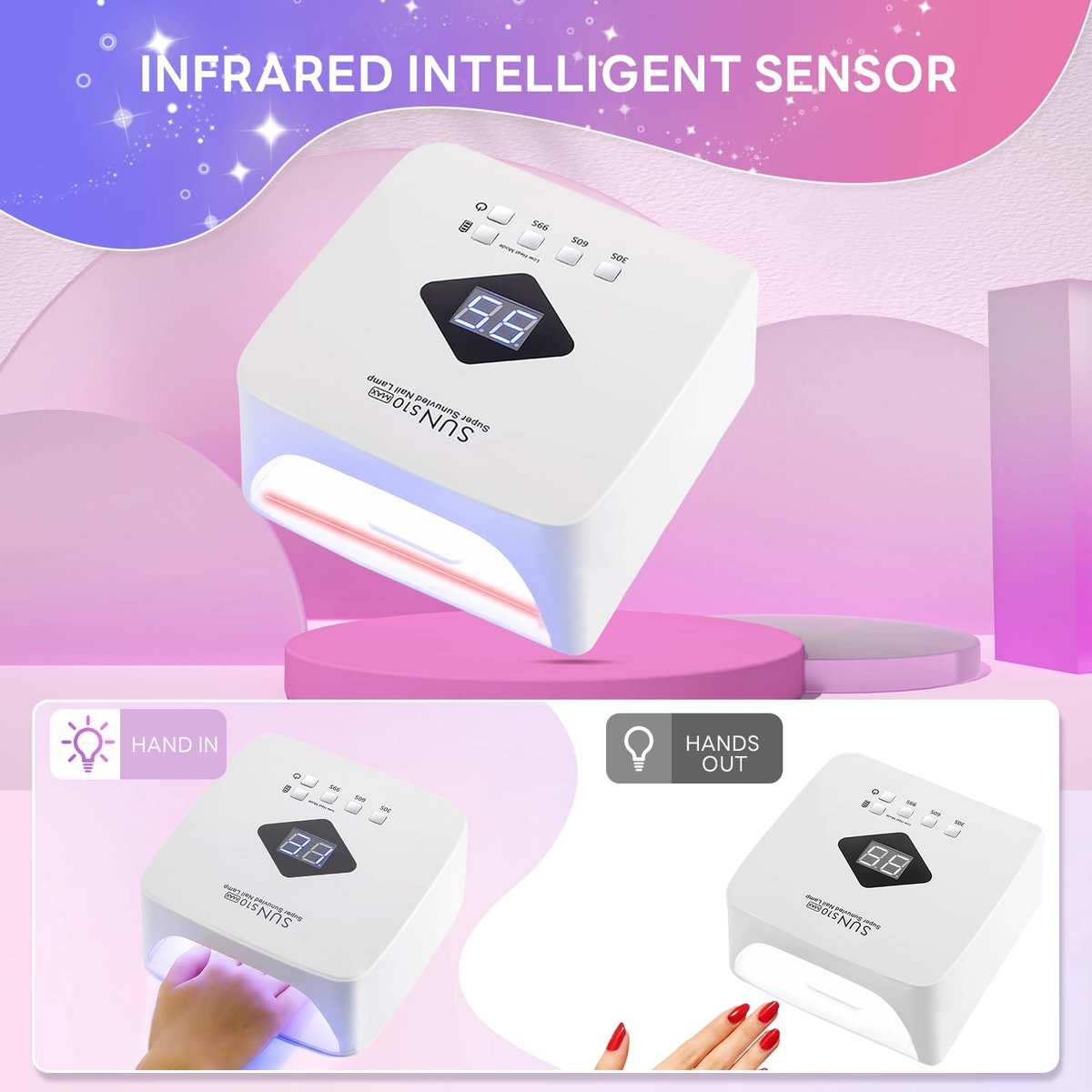 BEENLE Cordless Nail Lamp 120W Rechargeable UV LED Light for Gel Nails - Portable Nail Dryer with 3 Timer Modes, Continuous Use Up to 4-5 Hours (S10 Max) - görsel 7
