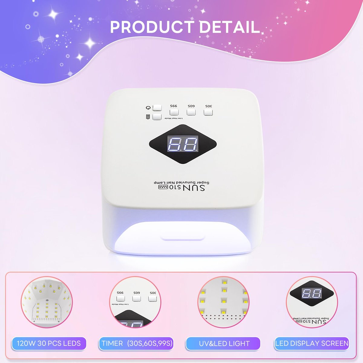 BEENLE Cordless Nail Lamp 120W Rechargeable UV LED Light for Gel Nails - Portable Nail Dryer with 3 Timer Modes, Continuous Use Up to 4-5 Hours (S10 Max) - görsel 3
