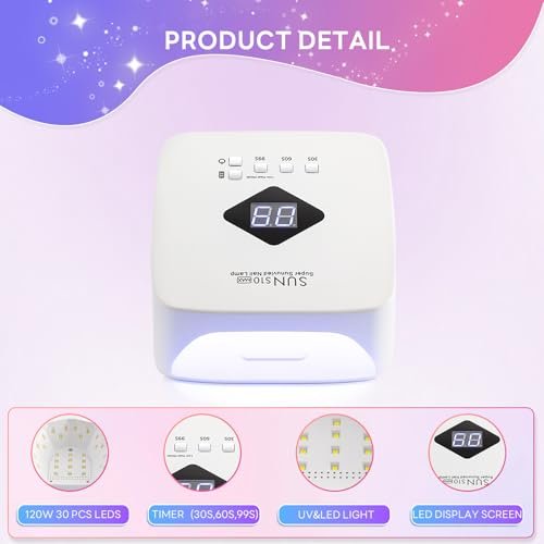 BEENLE Cordless Nail Lamp 120W Rechargeable UV LED Light for Gel Nails - Portable Nail Dryer with 3 Timer Modes, Continuous Use Up to 4-5 Hours (S10 Max) - görsel 4