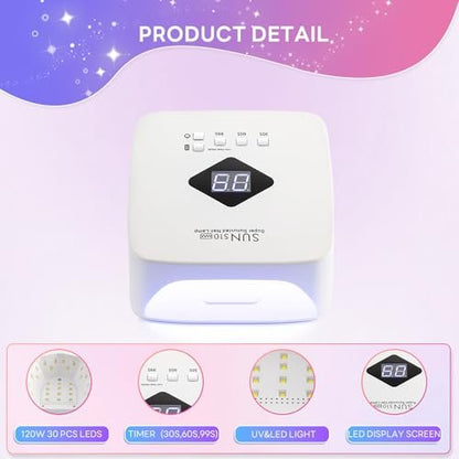 BEENLE Cordless Nail Lamp 120W Rechargeable UV LED Light for Gel Nails - Portable Nail Dryer with 3 Timer Modes, Continuous Use Up to 4-5 Hours (S10 Max)