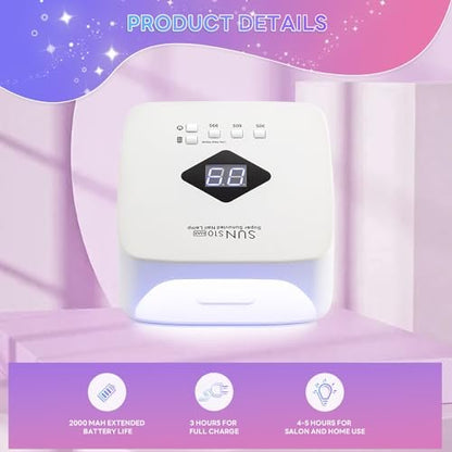 BEENLE Cordless Nail Lamp 120W Rechargeable UV LED Light for Gel Nails - Portable Nail Dryer with 3 Timer Modes, Continuous Use Up to 4-5 Hours (S10 Max)